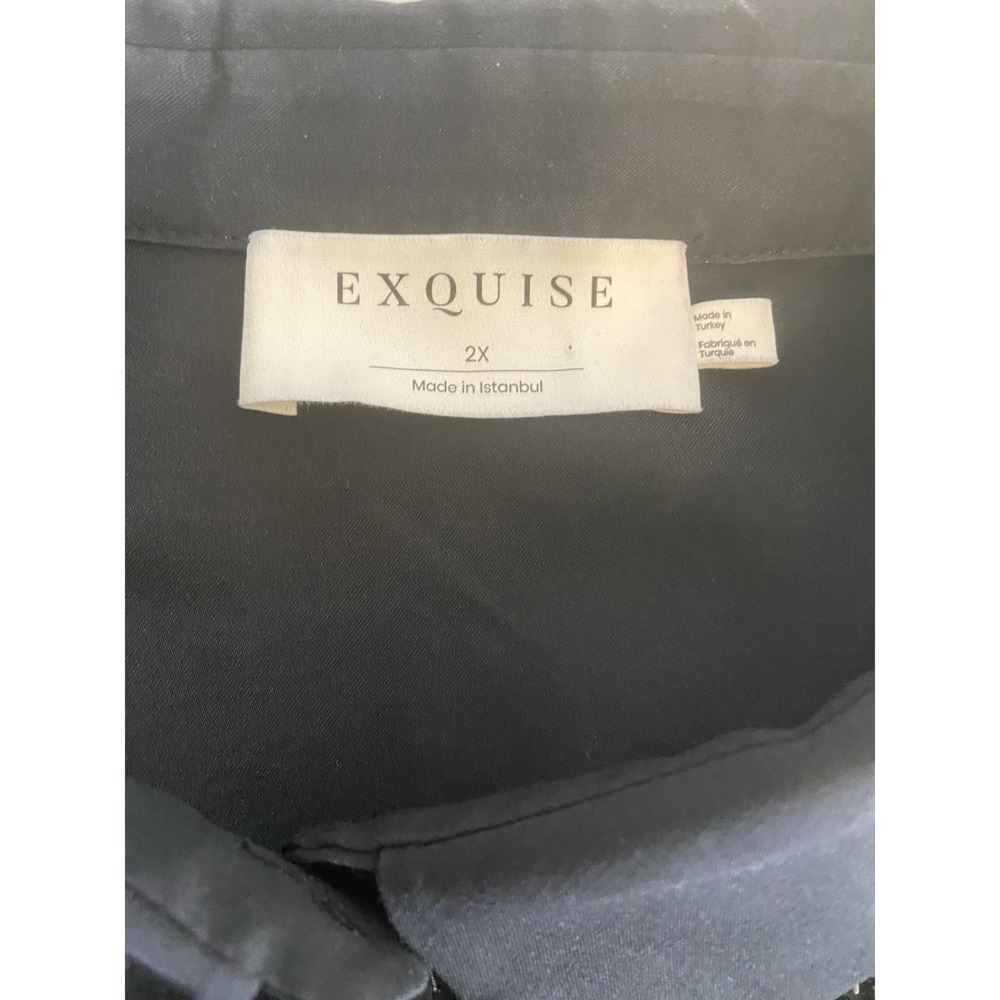 Exquise Tobi Shirt Dress 2X Black Beaded Pleated Button Front Midi Elegant - Picture 9 of 10